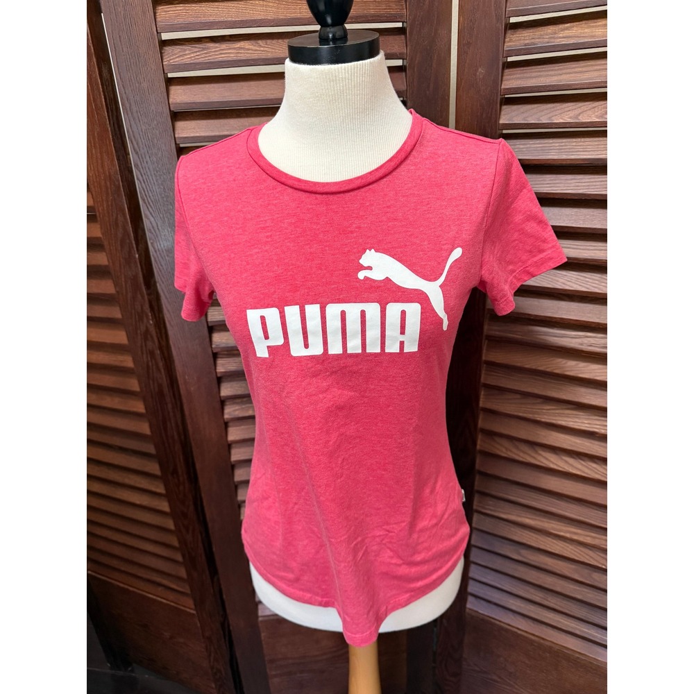 Puma Womens Short Sleeve Graphic Logo Tee Pink Heathered Athletic Shirt Small